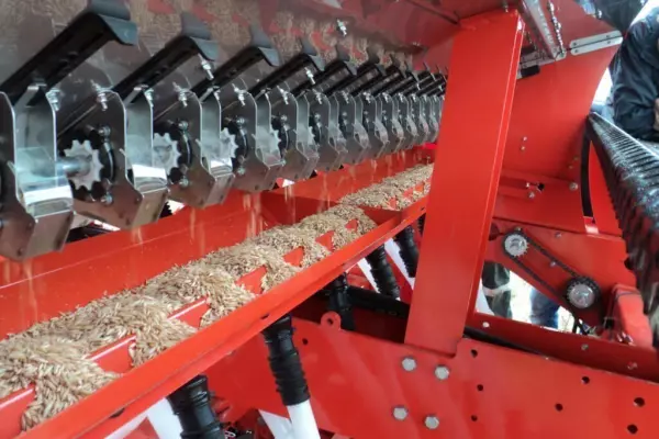 Collecting trays and inputs in the collection position for performing calibration of wheat seeds