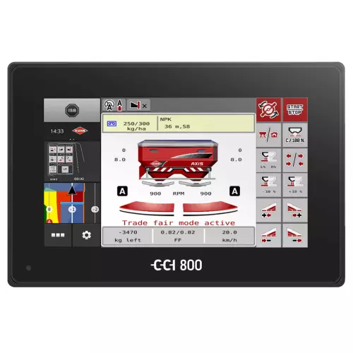 CCI 800 ISOBUS terminal with work screen for the AXIS fertiliser spreader