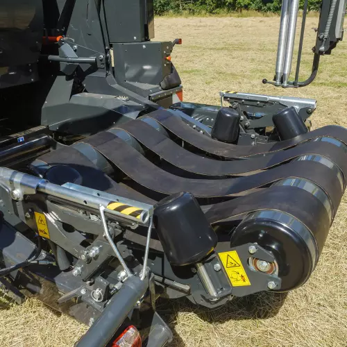 The integrated bale weighing system provides on-the-go feedback about the bale weight.