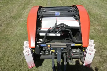 Two regular 750mm stretch-film rolls binding a bale