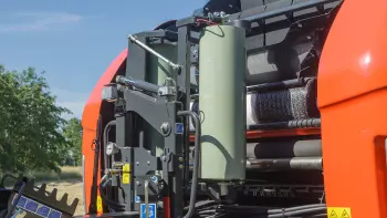 Two regular 750mm stretch-film rolls binding a bale