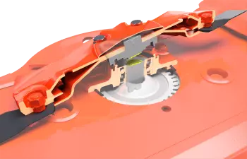 The shaft holding the disc shears in the event of a violent impact and protects the gearwheels